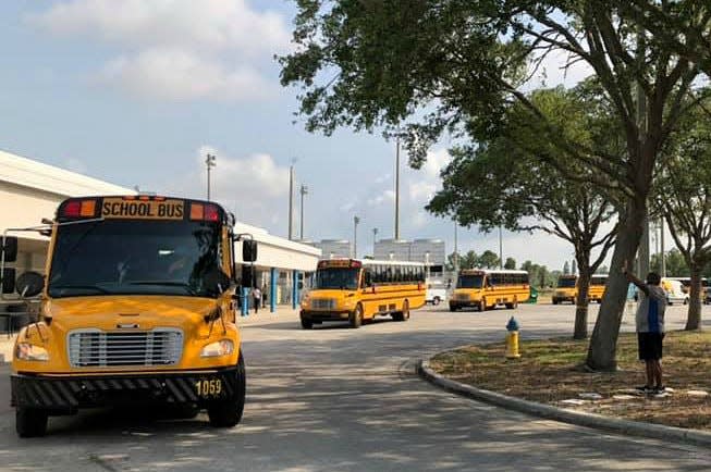 Buses at a Manatee County school line up for pick up. The School District of Manatee County is currently seeking to fill 80 bus driver openings.