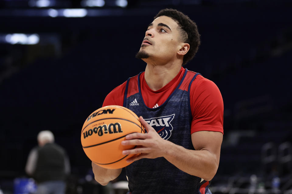 Florida Atlantic guard Bryan Greenlee shoots during practice before a Sweet 16 college basketball game at the NCAA East Regional of the NCAA Tournament, Wednesday, March 22, 2023, in New York. (AP Photo/Adam Hunger)