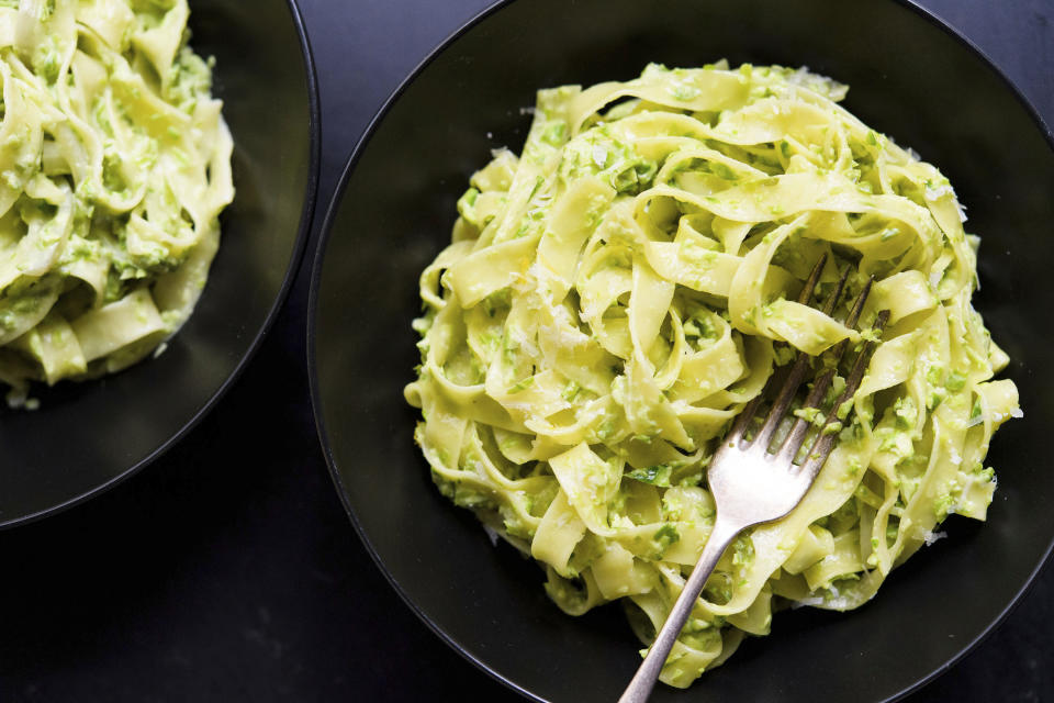 This image released by Milk Street shows a recipe for creamy asparagus pasta. (Milk Street via AP)