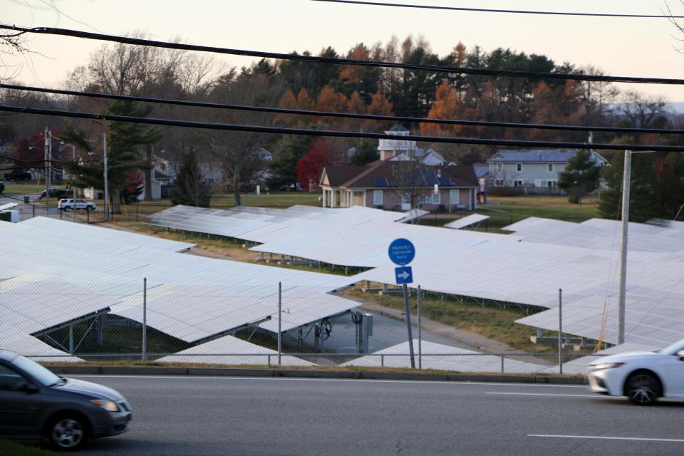 This is a section of the 14.8-acre solar array in Melville at the corner of West Main and Stringham roads in Portsmouth. The project is on Navy land under federal jurisdiction and outside the local government’s control.