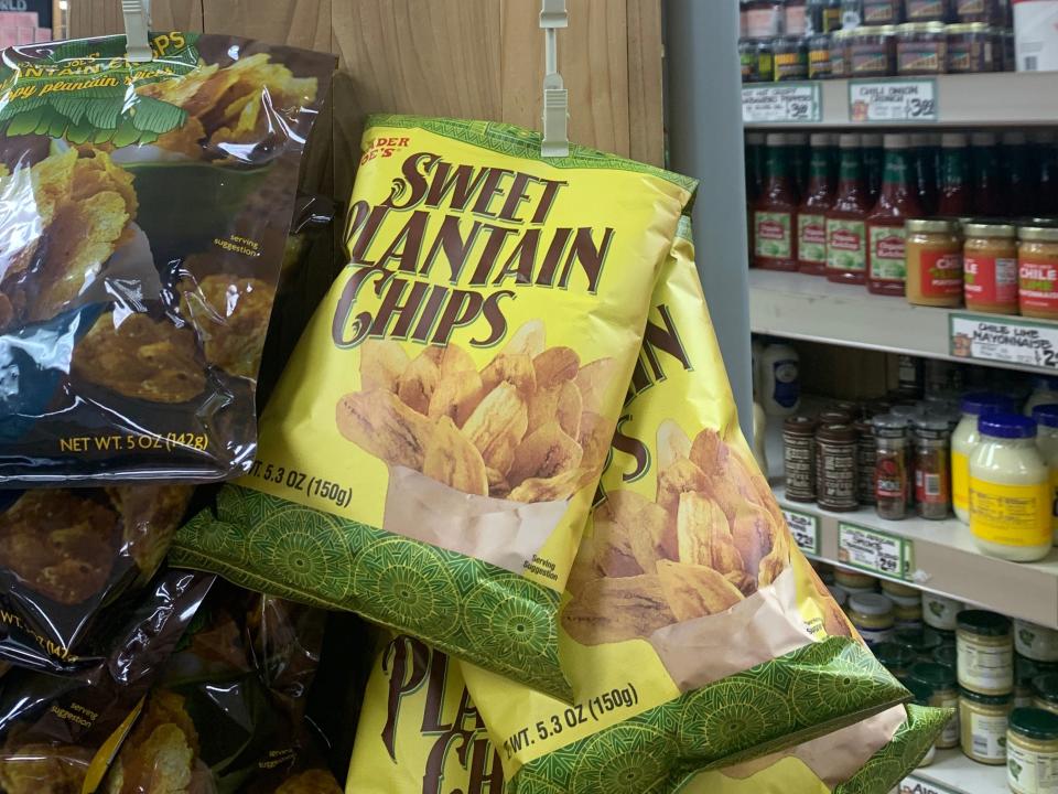 bags of sweet plantain chips at trader joes