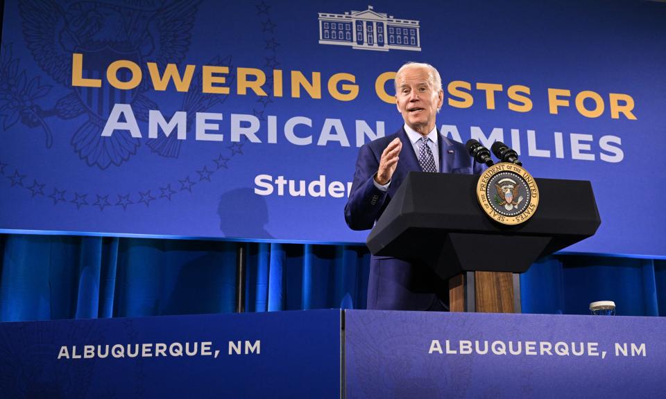 President Joe Biden arrives to speak about student debt relief at Central New Mexico Community College Student Resource Center in Albuquerque in November.