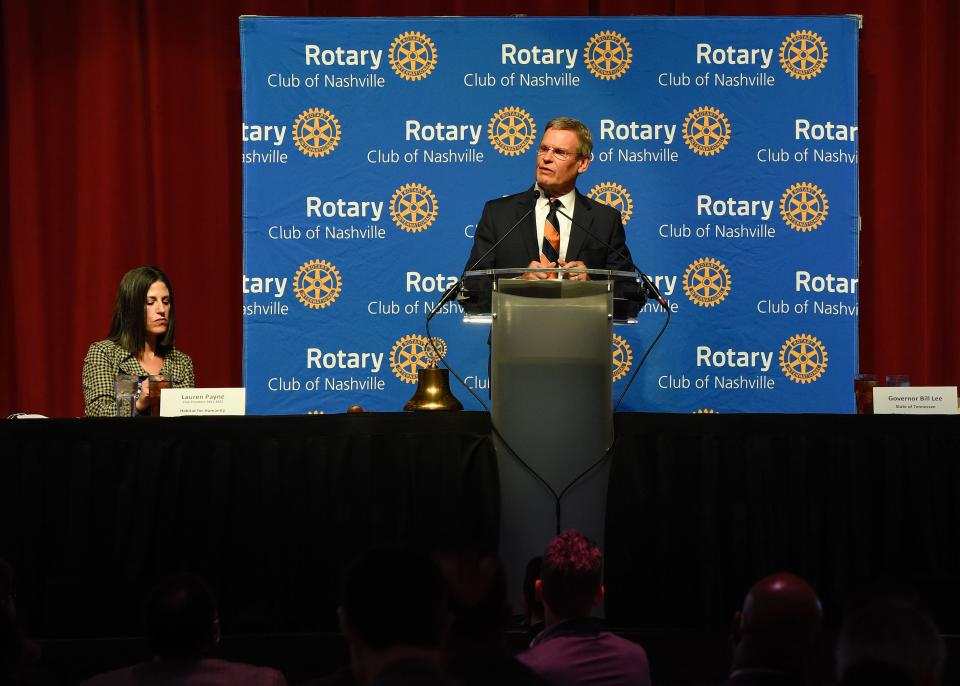 Governor Bill Lee attends the Rotary Club of Nashville meeting at the Wildhorse Saloon in Nashville, as a guest speaker, Monday, Jan. 24, 2022. 