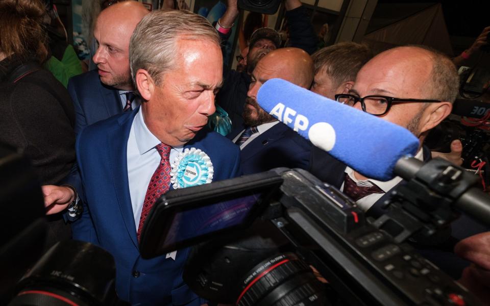 Nigel Farage is pictured at the Clacton count