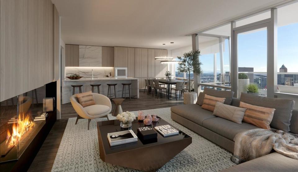 The kitchen and living space in one of the residences at the Ritz-Carlton Portland ​