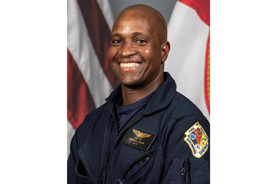 This photo provided by the Broward County Sheriff's Office shows Broward County Fire-Rescue Capt. Terryson Jackson, who died after a Broward Sheriff's Office fire-rescue helicopter crashed on Monday, Aug. 28, 2023, in Pompano Beach near Fort Lauderdale, Fla. (Broward County Sheriff's Office via AP)