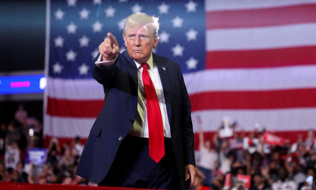 <span>Former US president and Republican presidential candidate Donald Trump speaks at a campaign event in Philadelphia.</span><span>Photograph: Tom Brenner/Reuters</span>