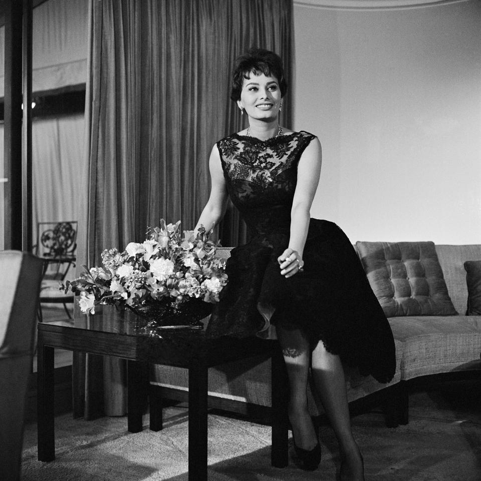 Sophia Loren films the CBS documentary series Person to Person at one of her earlier homes, circa 1958.