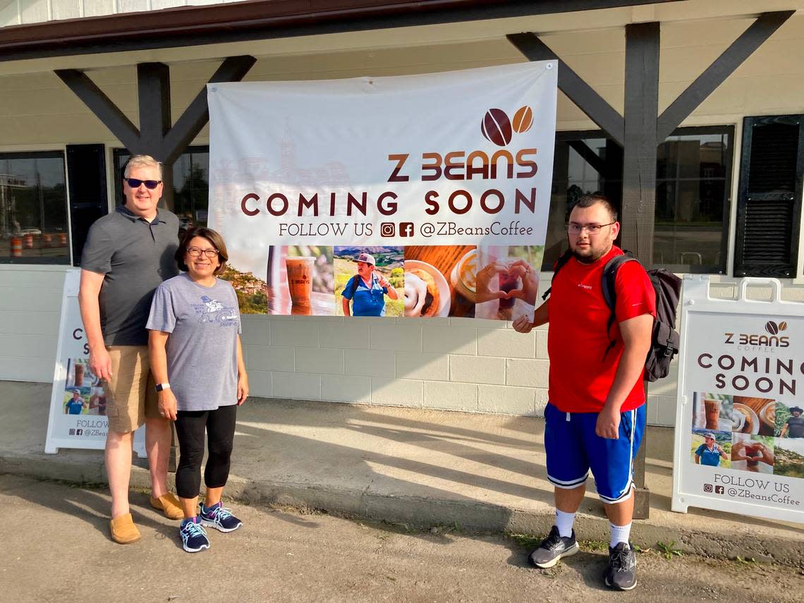 From left to right, Gus and Sally Lempsink and their son, Andrew Wilson, in front of their new coffee shop in Warner Robins across from Robins Air Force Base. The coffee shop is expected to open in mid-October.