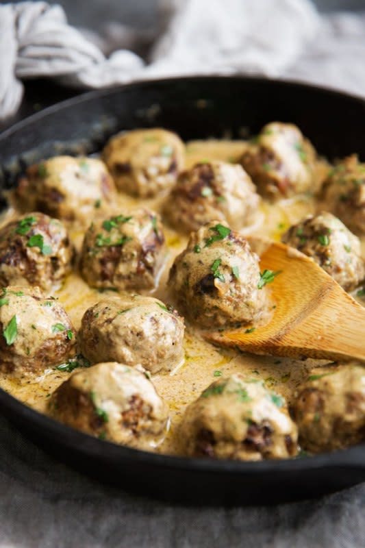 <p>Little Spice Jar</p><p>Swedish meatballs nuzzled in a simple yet creamy brown gravy! Just like IKEA but only better.</p><p><strong>Get the recipe: <a href="https://littlespicejar.com/swedish-meatballs/" rel="nofollow noopener" target="_blank" data-ylk="slk:Swedish Meatballs in Brown Gravy;elm:context_link;itc:0;sec:content-canvas" class="link rapid-noclick-resp">Swedish Meatballs in Brown Gravy</a></strong></p>