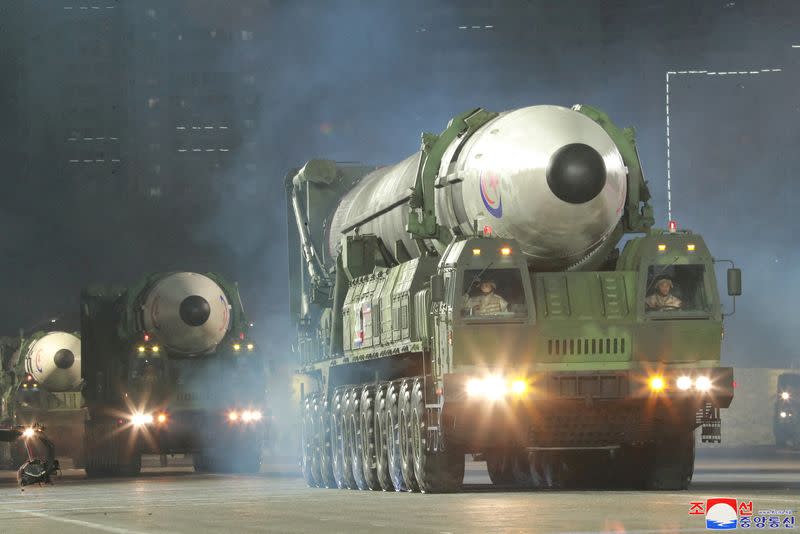 FILE PHOTO: Nighttime military parade to mark the 90th anniversary of the founding of the Korean People's Revolutionary Army in Pyongyang