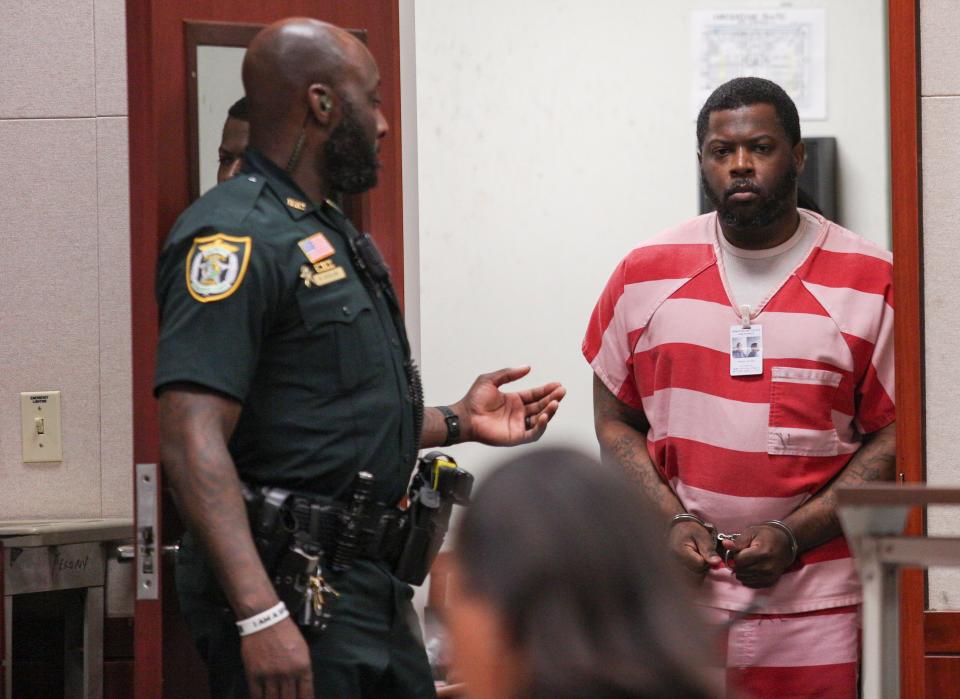 Davalon Brinson, 38, of Vero Beach, appears before Judge Robert Meadows for sentencing, Thursday, May 9, 2024, at the Indian River County Courthouse. Brinson was sentenced to life in prison plus 35 years after being convicted April 18 of first-degree murder in the homicide of Debora Jackson, who was repeatedly stabbed outside of the Vero Green Apartments on June 10, 2027.