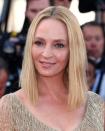 <p>Poker straight and super sleek, Uma Thurman channels this season's return to the hair straighteners.</p>