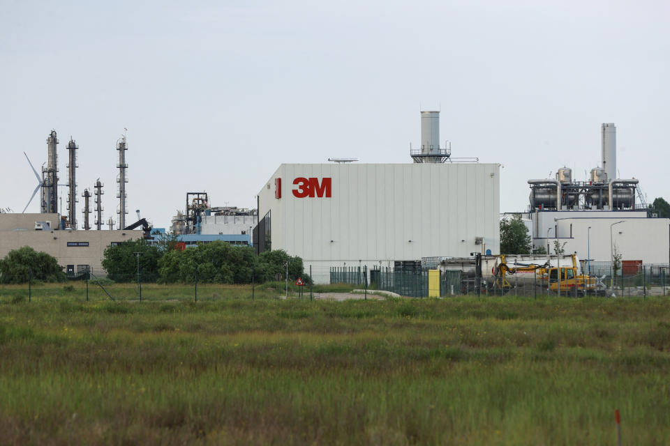 A picture taken on June 15, 2021, shows the 3M factory in Zwijndrecht, Antwerp LO. - US multinational 3M on July 6, 2022, agreed to pay out 571 million euros (582 million USD) to resolve a row over years of toxic discharges around its Zwijndrecht plant near the Belgian port city of Antwerp. 3M and the Dutch-speaking region of Flanders announced the out-of-court settlement in a joint statement, saying it resolved 