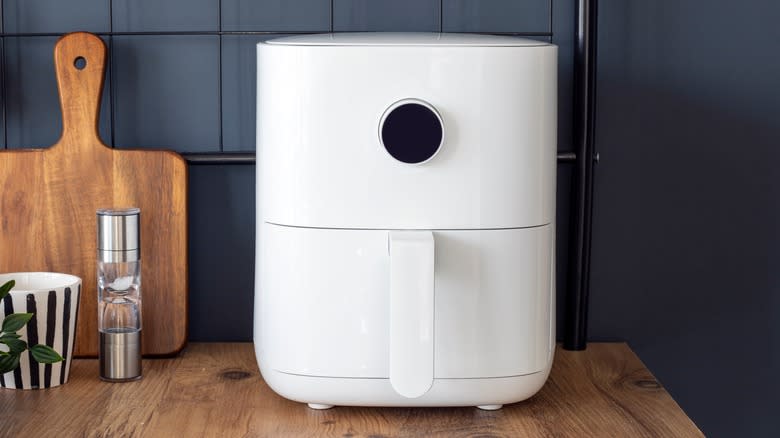 white air fryer in kitchen