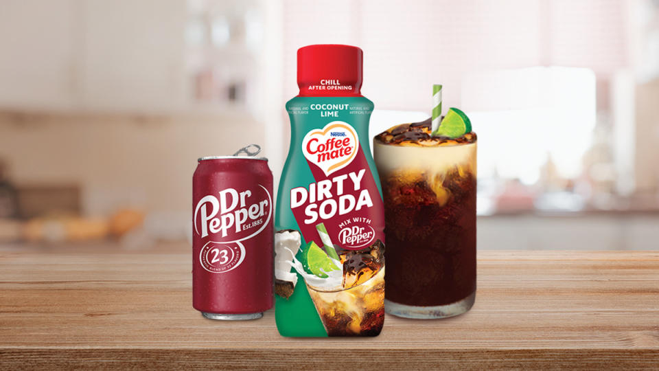 Coffee mate and Dr. Pepper partner for new Coconut Lime Dirty Soda creamer.<p>Coffee mate</p>