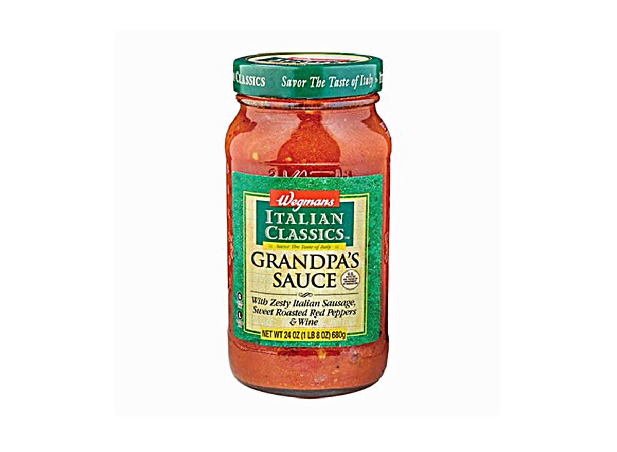 a jar of grandpa's sauce from wegmans