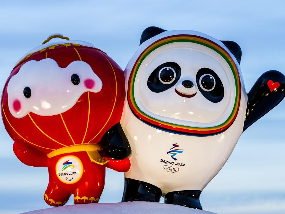 Inflatable lantern and panda mascots of Beijing 2022 Olympics.