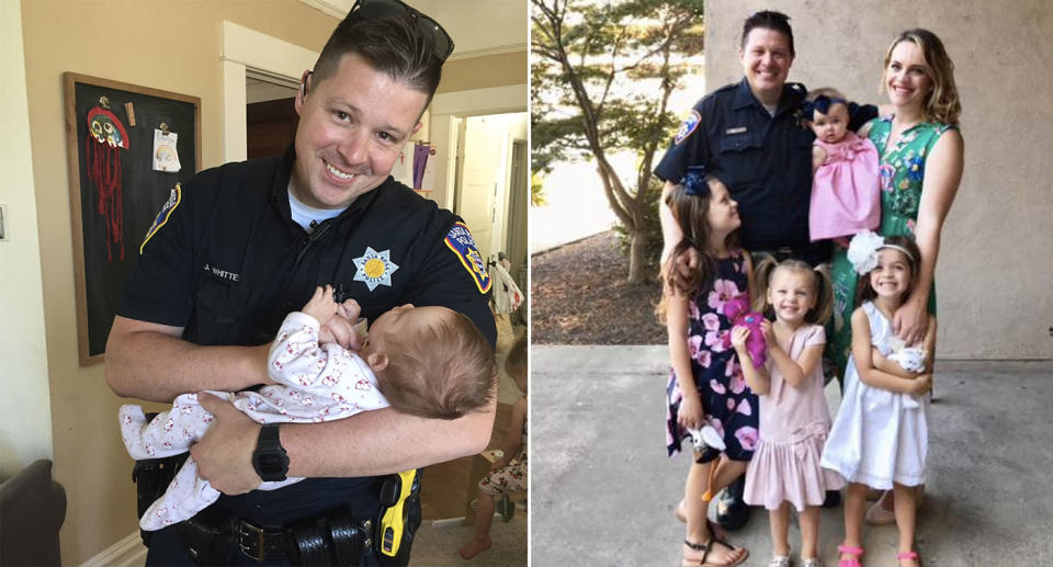 Officer Jesse Whitten officially adopted baby Harlow from a homeless woman he met on patrol.