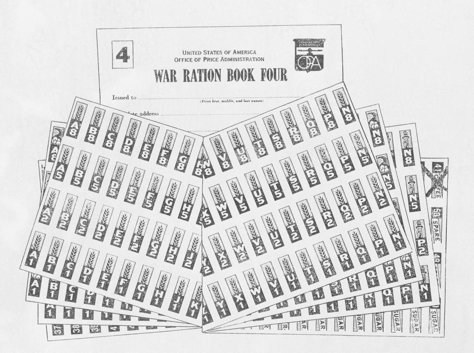 FILE - This Sept. 17, 1943, file image shows the war ration book four, issued by the office of price administration. Not since World War II when people carried Ration Books with stamps that allowed them to purchase meat, sugar, butter, cooking oil and gasoline has the entire nation been asked to truly sacrifice for a greater good. (AP Photo, File)