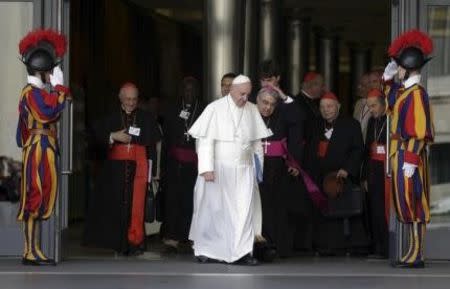 Pope Francis leaves the synod of the family at the end of the morning session at the Vatican, October 5, 2015. REUTERS/Max Rossi