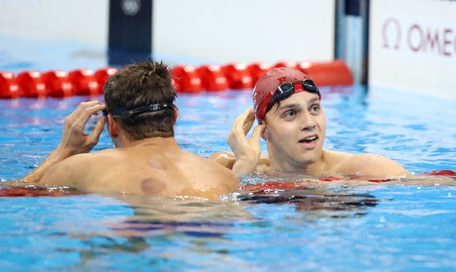 Guy in the pool at Rio after a silver in the men's 4x200m freestyle relay final