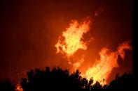 FILE PHOTO: Wildfire in California burns through the night north of Los Angeles