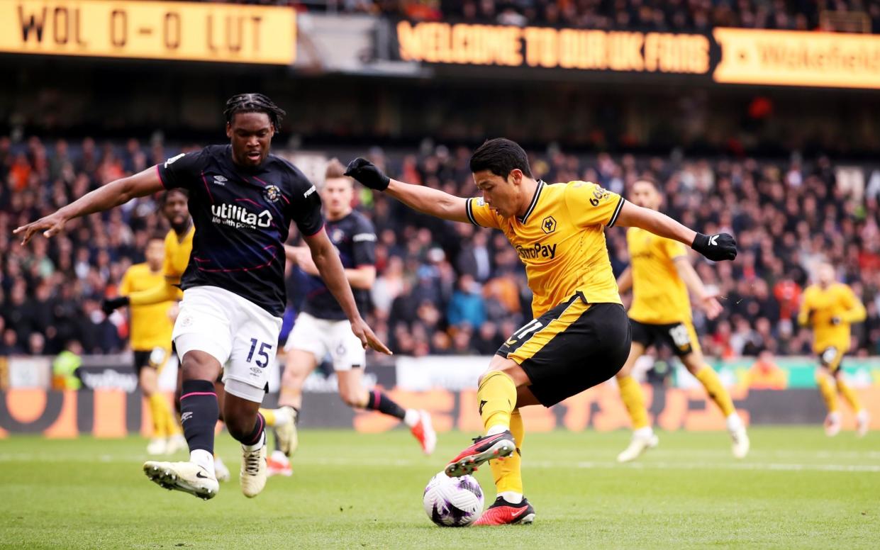 Wolves striker Hee chan Hwang scores against Luton