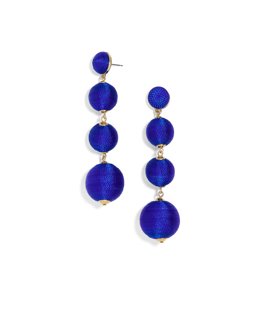 <p>BaubleBar Griselda ball-drop earrings, $58, <a rel="nofollow noopener" href="https://www.baublebar.com/product/34607-criselda-ball-drop-earrings?sku=33566" target="_blank" data-ylk="slk:baublebar.com;elm:context_link;itc:0;sec:content-canvas" class="link ">baublebar.com</a> </p>