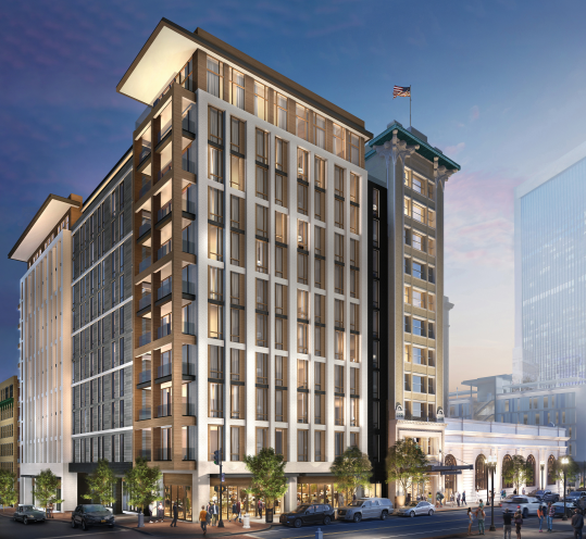 A rendering shows the proposed 11-story apartment building that would be built at the corner of Laura and Adams streets as part of the Laura Street Trio redevelopment. The apartment would connect to the Florida Life Building, one of three buildings in the Trio.