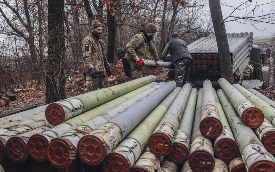 Ukrainian soldiers recharge a grad missile vehicle in Donetsk Oblast - Diego Herrera Carcedo/Anadolu Agency