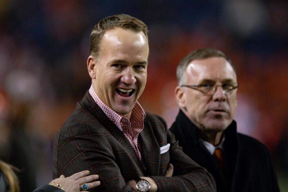 Former Denver Broncos quarterback Peyton Manning stands on the field before a game between the Denver Broncos and the Cleveland Browns at Broncos Stadium at Mile High on December 15, 2018 in Denver, Colorado. (Photo by Justin Edmonds/Getty Images)