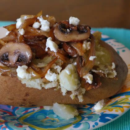 Baked Potato with Caramelized Onions, Mushrooms and Feta