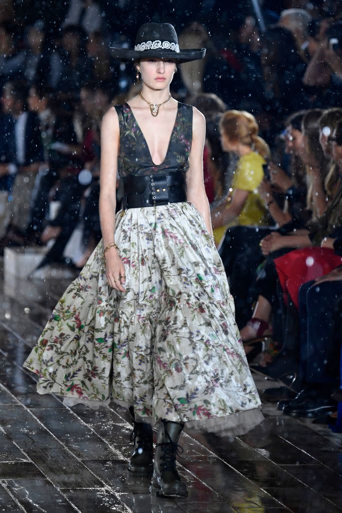 A model in a look from the Dior 2019 cruise fashion show on May 25 in Chantilly, France, near Paris. (Photo: Bertrand Guay/AFP/Getty Images))