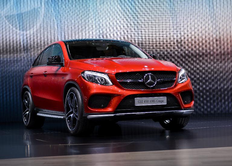 The new Mercedes GLE 450 AMG 4matic Coupe is displayed during the Geneva International Motor Show on March 3, 2015 in Switzerland