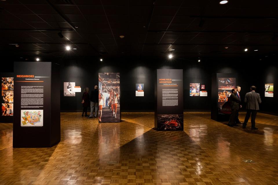 The Athletic Exhibit in the Diamond M Gallery in the Museum of Texas Tech. The display is part of the Texas Tech Centennial Exhibits the museum has for the centennial celebrations for the institution.