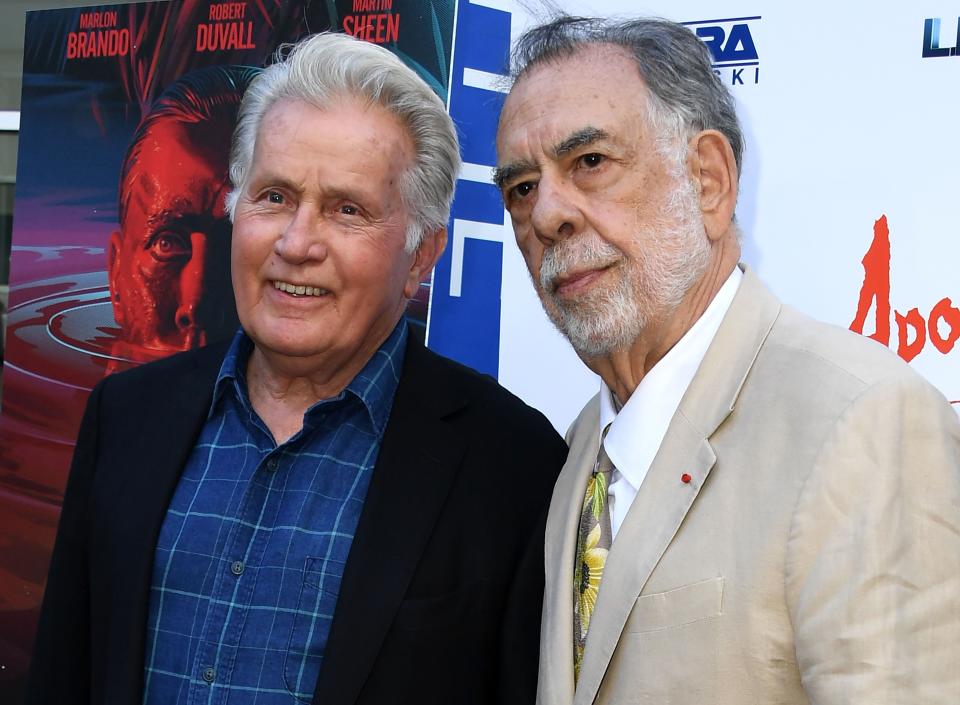 Director Francis Ford Coppola and Martin Sheen attend the Apocalypse Now Final Cut red carpet screening in Los Angeles on August 12.