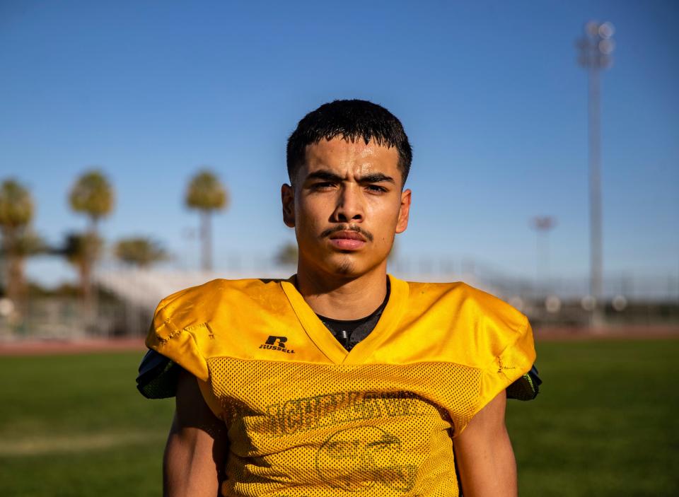 Coachella Valley's Aaron Ramirez poses for a photo during practice at Coachella Valley High School in Thermal, Calif., Friday, Aug. 4, 2023. 