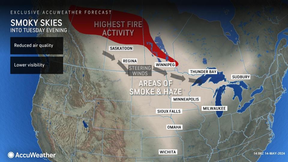 Path of smoky skies, according to AccuWeather