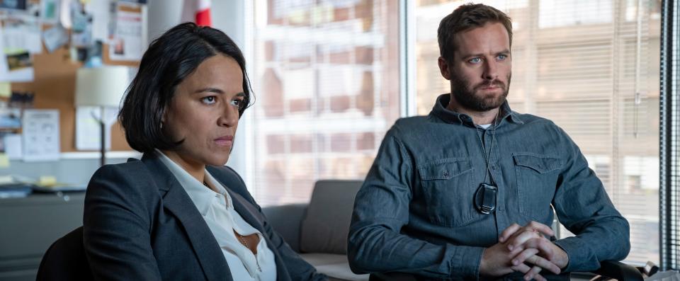 Michelle Rodriguez and Armie Hammer star as federal agents looking to bust a Canadian drug ring in the opioid drama "Crisis."