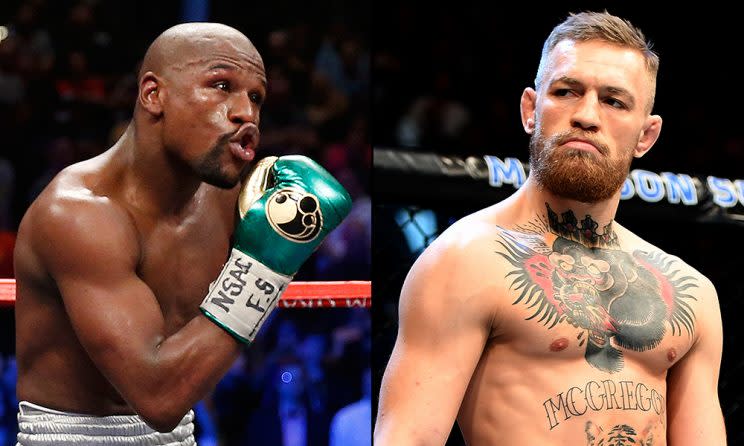 Floyd Mayweather (L) and Conor McGregor appear to be edging closer to a boxing match. (Getty)