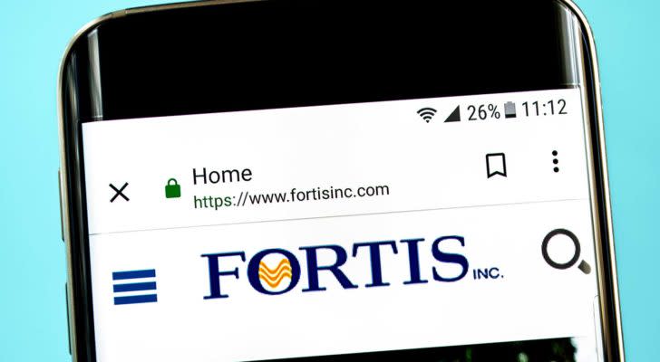 The Fortis (FTS) website is displayed on a smartphone screen.