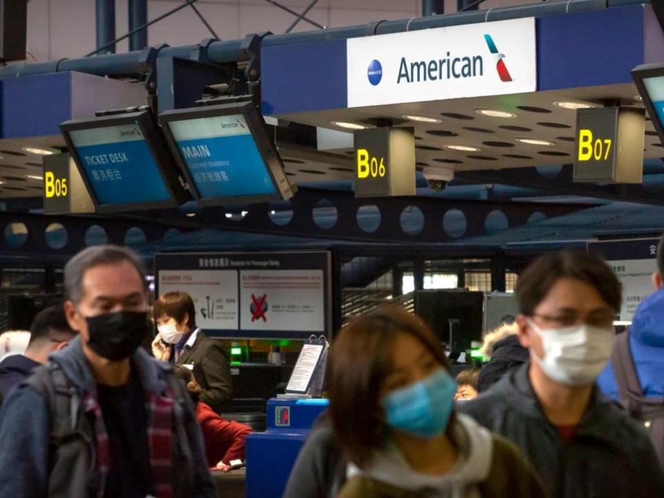 American Airlines counter in Beijing during the pandemic.