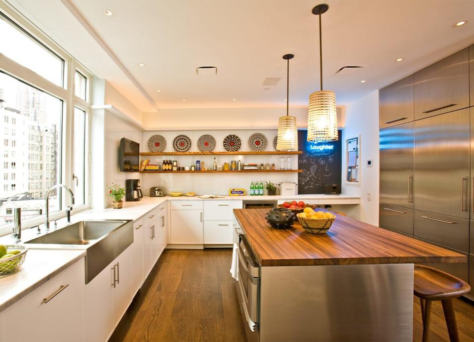 Kitchen area inside the Jeffrey Beers-renovated apartment at 15 Central Park West.