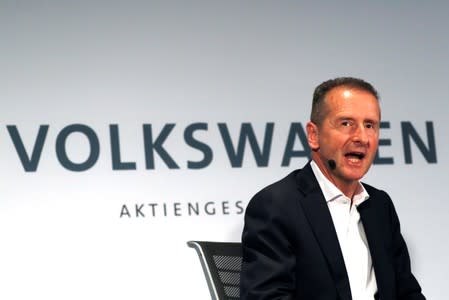 Volkswagen AG CEO Dr. Herbert Diess speaks at a news conference in New York