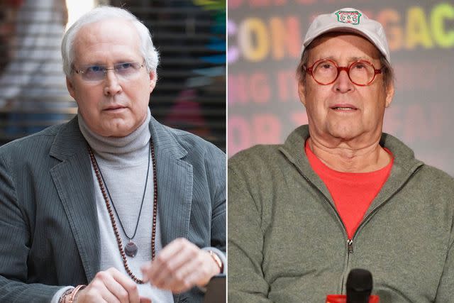 <p>NBC/Lewis Jacobs;Getty</p> Chevy Chase in 'Community' and in 2023