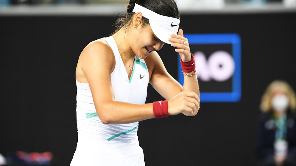 Emma Raducanu, pictured here after beating Sloane Stephens at the Australian Open.