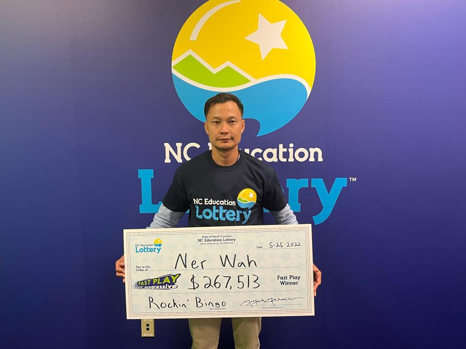 Ner Wah of New Bern bought a $5 lottery ticket Tuesday that led him to winning a $267,513 lottery jackpot.