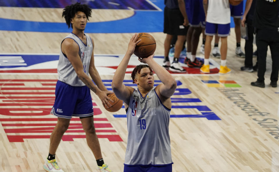 Kenny Lofton Jr. participates in the 2022 NBA draft combine at Wintrust Arena in Chicago on May 19, 2022. (David Banks/USA TODAY Sports)