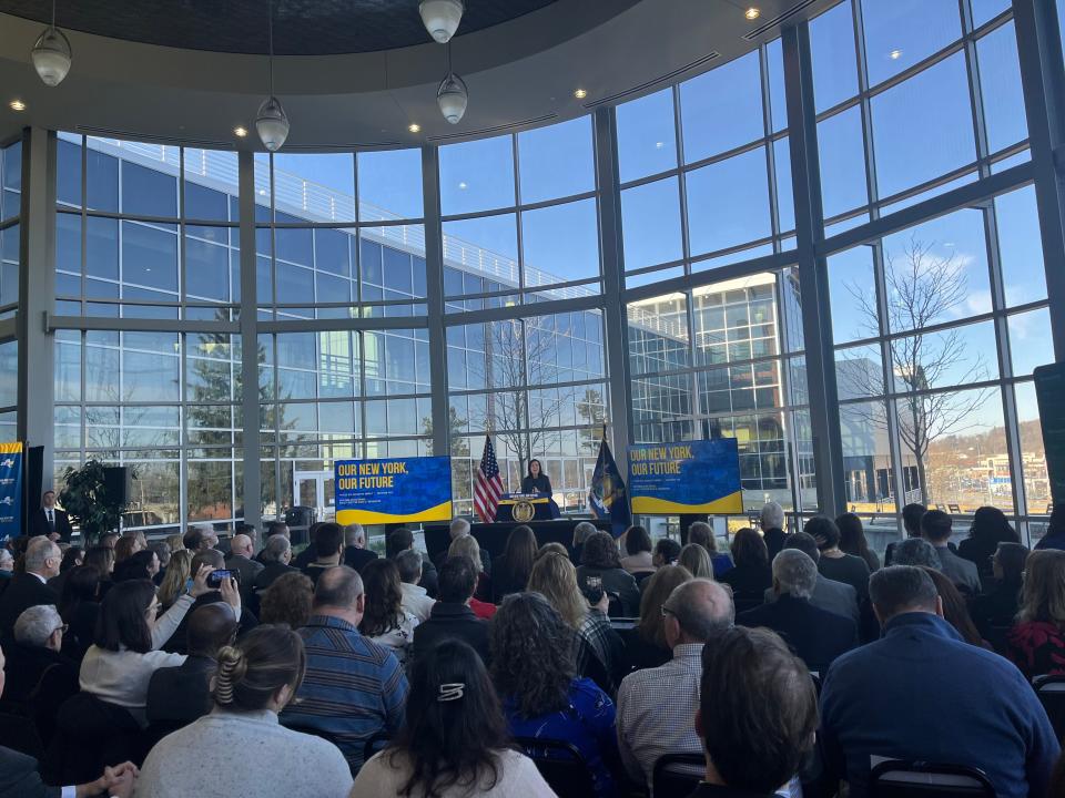 New York Gov. Kathy Hochul spoke at Binghamton University's Innovative Technologies Complex Friday, March 1, 2024.